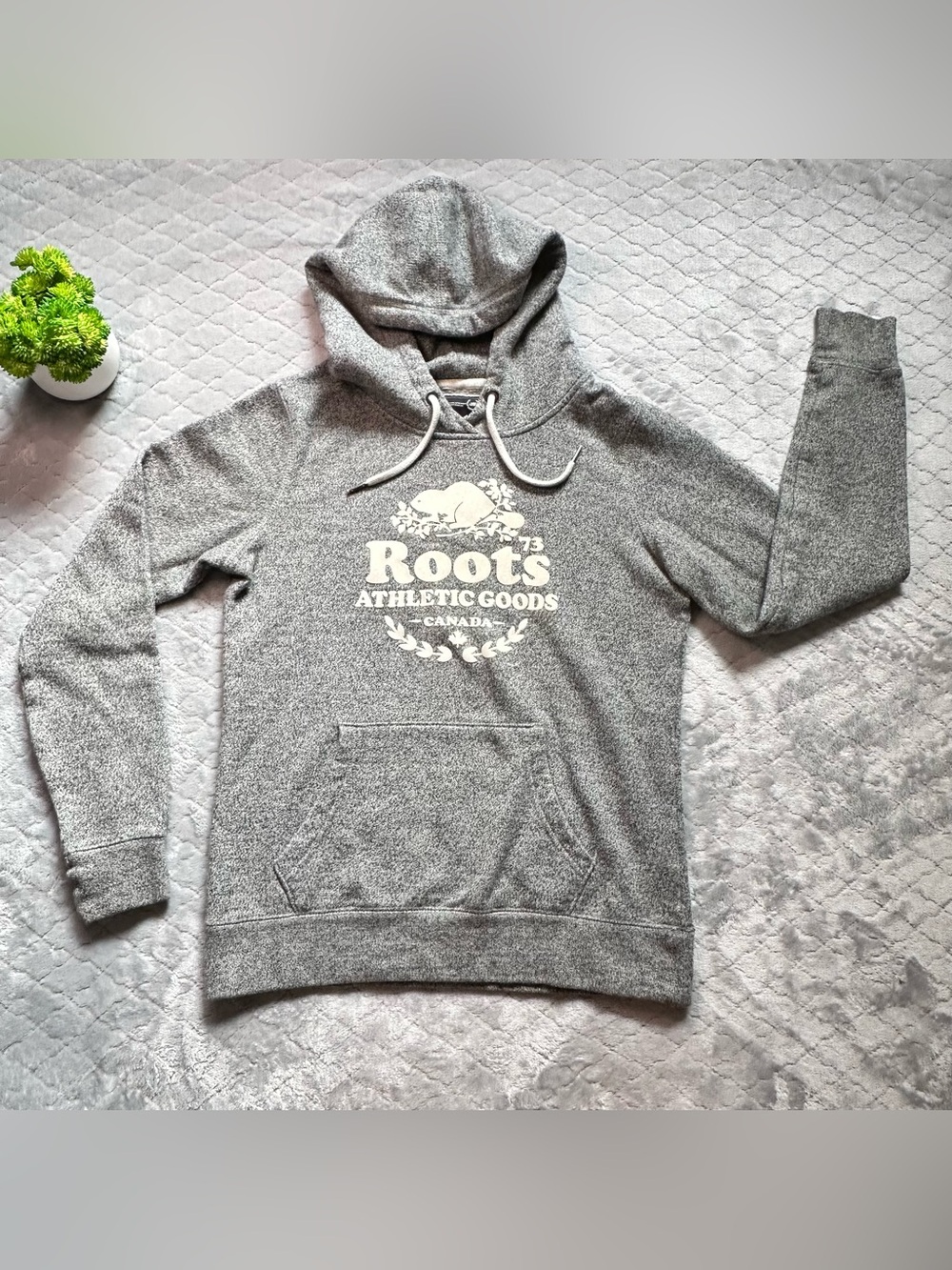 Vintage Roots 73 Salt & Pepper Pullover Hoodie Gray Fleece Logo Sweatshirt sz S